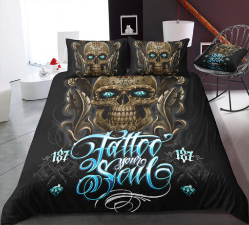 Tattoo Your Soul - Vintage Skull Bedding Set mothers day cards mother's day cozy bed