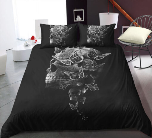 Old School B&W Butterflies Skull Bedding Set bunk bed designs mothers day cards mother's day
