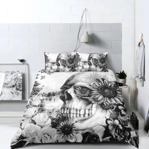 mothers day cards mother's day bunk bed designs B&W Floral Skull Bedding Set