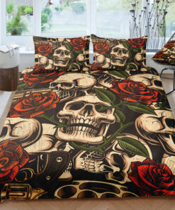 mother's day cozy bed Vintage Roses Skull Monogram Bedding Set