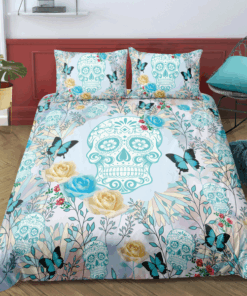 mother's day bed sheets bunk bed designs Pastel Flowers & Butterfly Skull Bedding Set