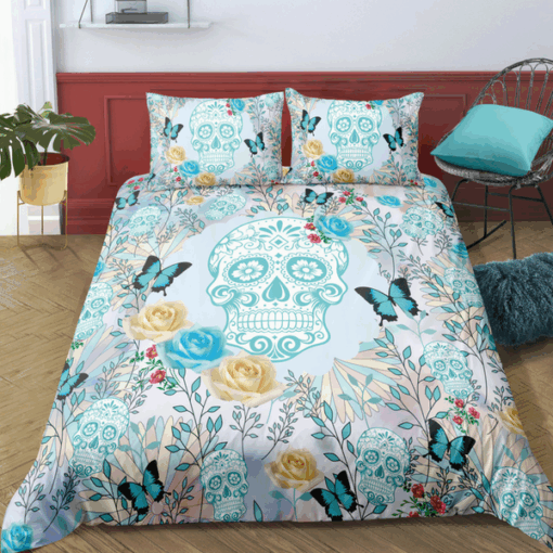 mother's day bed sheets bunk bed designs Pastel Flowers & Butterfly Skull Bedding Set