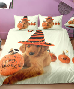 Dog and Pumpkin Halloween Bedding Set mother's day cozy bed feliz dia de las madres