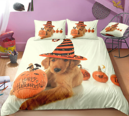 Dog and Pumpkin Halloween Bedding Set mother's day cozy bed feliz dia de las madres