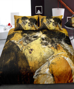 cozy bed mother's day Old Time Loving Couple Skull Bedding Set