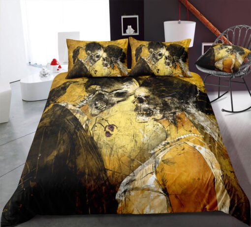 cozy bed mother's day Old Time Loving Couple Skull Bedding Set