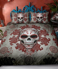 Red Floral Mandala Skull Bedding Set bed aesthetic mothers day cards