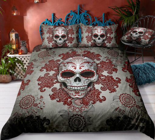 Red Floral Mandala Skull Bedding Set bed aesthetic mothers day cards