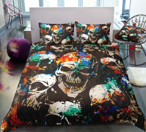 Colorful Spray Skull Monogram Bedding Set mothers day cards mother's day cozy bed