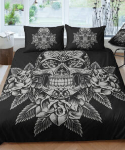 cozy bed mothers day cards bed sheets mother's day Retro Floral Skull Tattoo Bedding Set