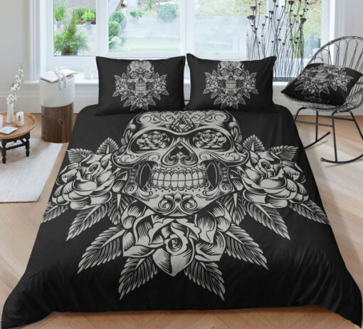 cozy bed mothers day cards bed sheets mother's day Retro Floral Skull Tattoo Bedding Set