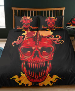 Red Orange Skull Illustration Bedding Set mother's day cozy bedroom aesthetic bunk bed designs mothers day cards