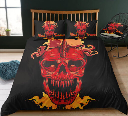 Red Orange Skull Illustration Bedding Set mother's day cozy bedroom aesthetic bunk bed designs mothers day cards