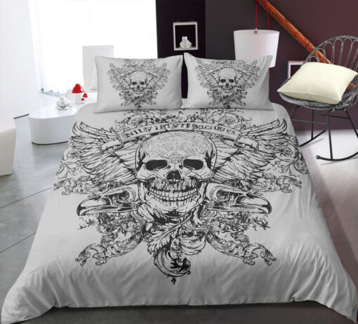 bed sheets mothers day cards bunk bed designs Old Skull Floral Feather Skull Sketch Bedding Set
