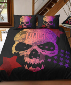 Rock Star Gradient Purple Skull Bedding Set mother's day cozy bed bed aesthetic feliz dia de las madres