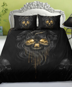 cozy bedroom aesthetic mother's day Melting Gold Metal Skull Bedding Set