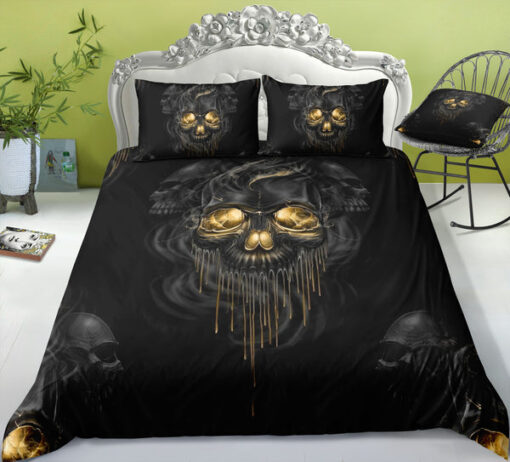 Melting Gold Metal Skull Bedding Set mothers day cards mother's day bed sheets cozy bed