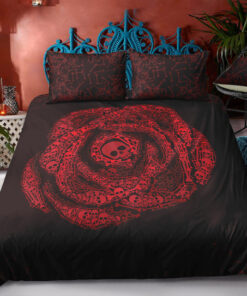 mother's day mothers day cards cozy bed bed sheets Skull Pattern in Red Rose Bedding Set