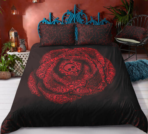 mother's day mothers day cards cozy bed bed sheets Skull Pattern in Red Rose Bedding Set