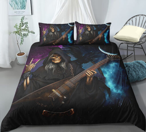 mother's day cozy bedroom aesthetic feliz dia de las madres Rock N Roll - Electric Guitar Skull Bedding Set