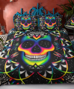 Colorful Gradient Modern Skull Bedding Set mother's day bed sheets feliz dia de las madres bed aesthetic