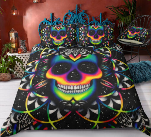 mother's day cozy bed Colorful Gradient Modern Skull Bedding Set
