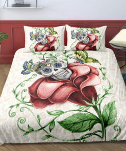 Skull on Rose Bedding Set mothers day cards cozy bedroom aesthetic