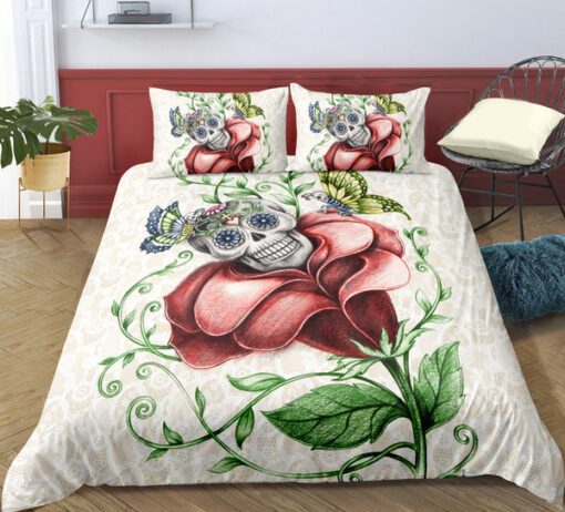 Skull on Rose Bedding Set mothers day cards cozy bedroom aesthetic