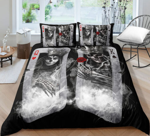 King & Queen Skull Card Bedding Set mother's day cozy bed