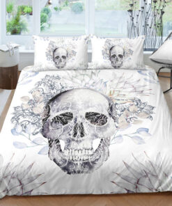 Floral Feather Skull Sketch Bedding Set bed aesthetic mothers day cards feliz dia de las madres