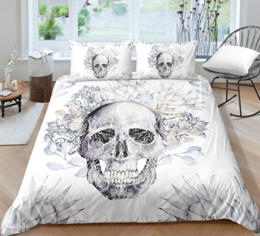 Floral Feather Skull Sketch Bedding Set bed aesthetic mothers day cards feliz dia de las madres