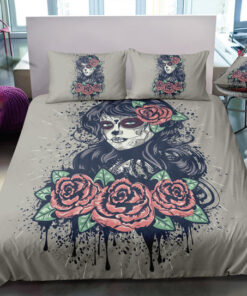 Vintage Rose Woman Skull Bedding Set bed sheets cozy bed mothers day cards mother's day