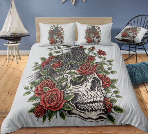 bunk bed designs feliz dia de las madres mothers day cards cozy bedroom aesthetic Vintage Roses Skull White Bedding Set