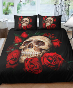 Retro Roses And Skull Bedding Set feliz dia de las madres bed aesthetic cozy bedroom aesthetic
