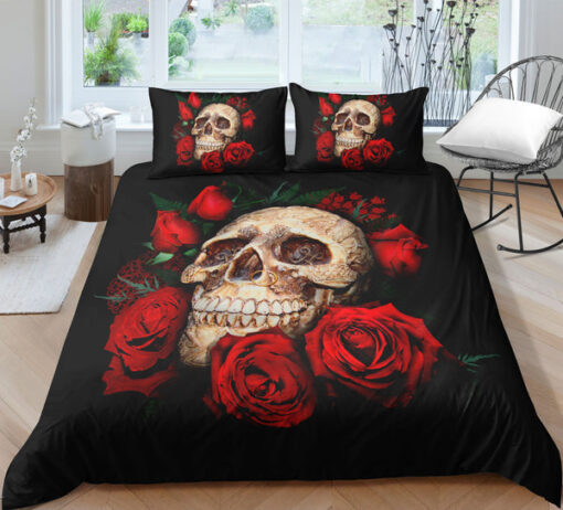 Retro Roses And Skull Bedding Set feliz dia de las madres bed aesthetic cozy bedroom aesthetic