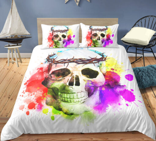 mothers day cards bunk bed designs mother's day cozy bedroom aesthetic Barbed Wire Crown Coloful Spray Skull Bedding Set
