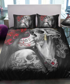 Kissing Skull Couple Bedding Set mothers day cards mother's day bed sheets cozy bed