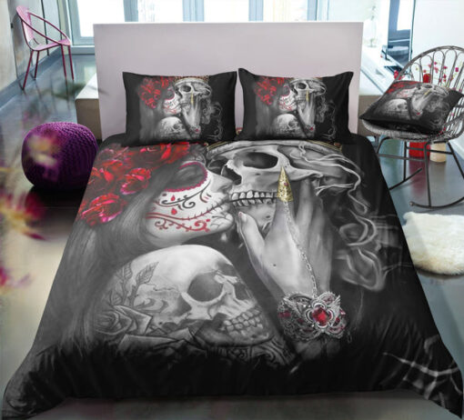 Kissing Skull Couple Bedding Set mothers day cards mother's day bed sheets cozy bed