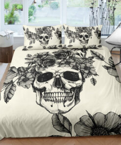 Vintage Floral Cream Blackout Skull DUBJ0308 Bedding Set mother's day cozy bed