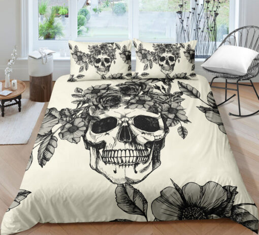 Vintage Floral Cream Blackout Skull DUBJ0308 Bedding Set mother's day cozy bed