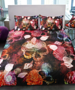 mother's day bed sheets Dark Red Pink Blur Skull Bedding Set