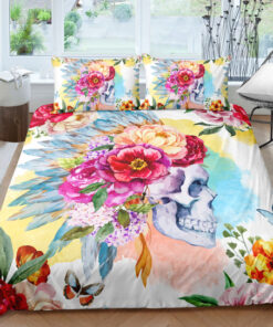 Colorful Floral Bohemian Skull Bedding Set cozy bed mothers day cards bed sheets mother's day