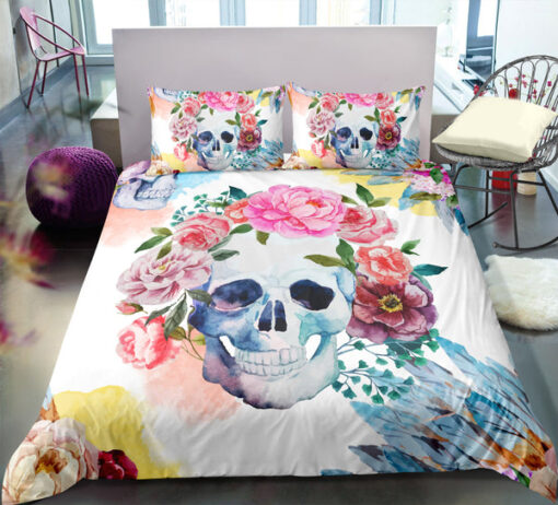 bed sheets cozy bed mother's day Pastel Floral Sugar Skull Bedding Set