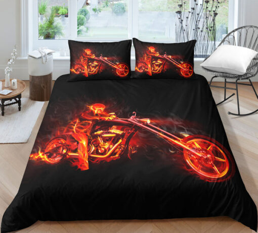 Fire Ghost Rider Skull Bedding Set cozy bed cozy bedroom aesthetic feliz dia de las madres mothers day cards