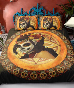mothers day cards bed sheets mother's day bed aesthetic Orange Round Mandala Skull Pattern Bedding Set