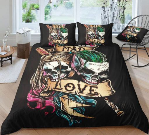 Joker & Hailey Skull Bedding Set feliz dia de las madres bed sheets cozy bedroom aesthetic