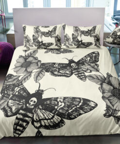 bunk bed designs cozy bedroom aesthetic mother's day Old School Butterfly Skull Tattoo Bedding Set
