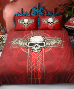 bunk bed designs mother's day mothers day cards cozy bed Wings Cross Skull Vintage Red Bedding Set