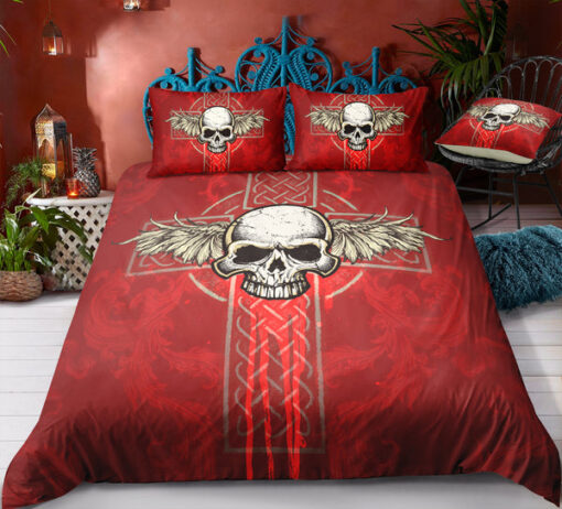 bunk bed designs mother's day mothers day cards cozy bed Wings Cross Skull Vintage Red Bedding Set