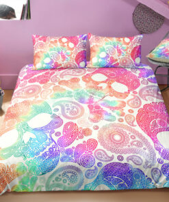 feliz dia de las madres bed sheets bed aesthetic Paisley Pastel Skull Monogram Bedding Set
